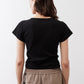 Black short-sleeve top, back view