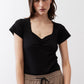 Black square-neck short-sleeve top with ruched front detail