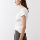 Ivory square-neck dipped top with short sleeves, side view