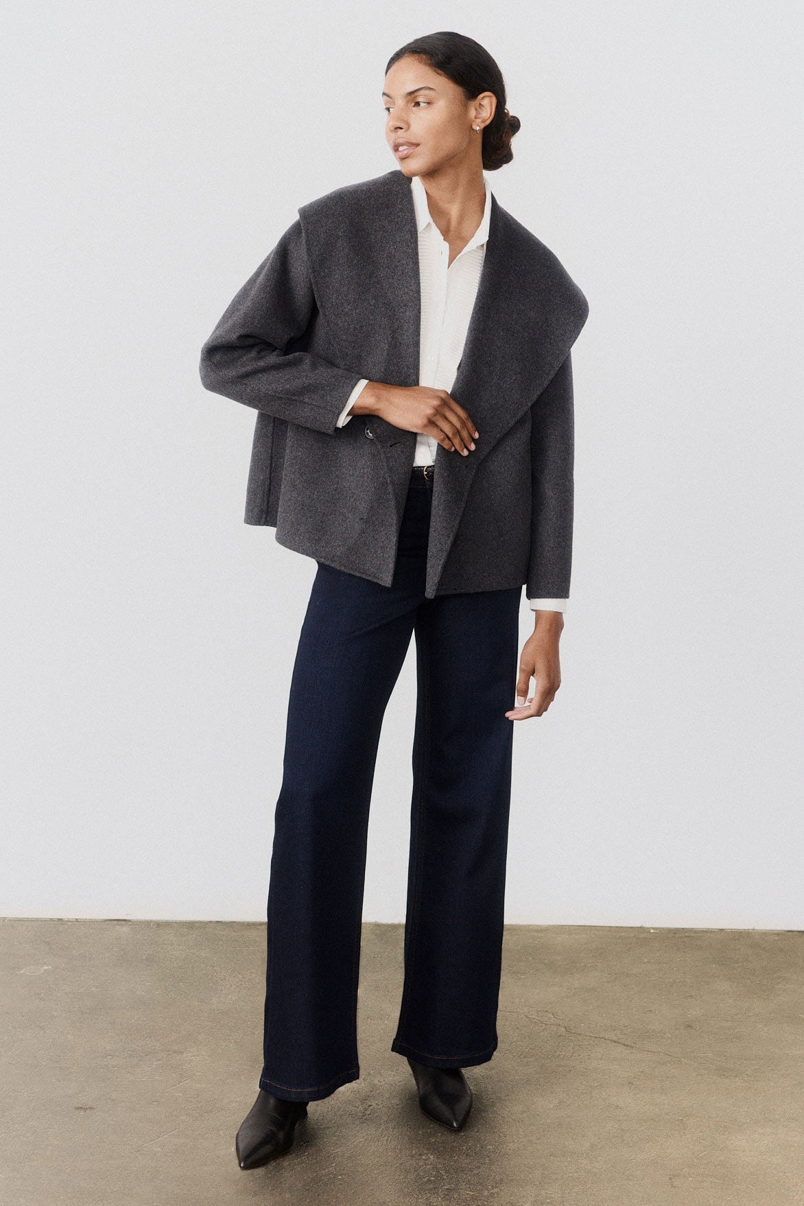 Double-Faced Cropped Wool Coat
