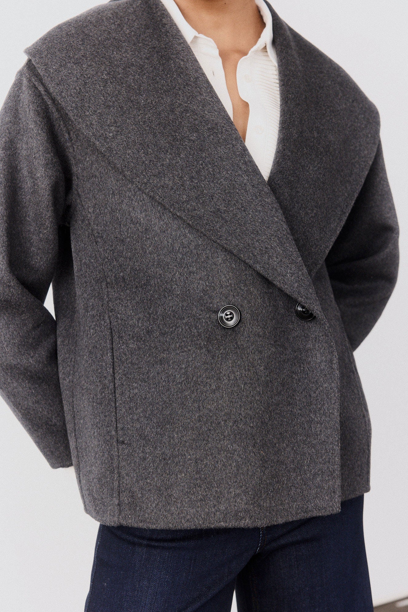 Double-Faced Cropped Wool Coat