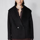 Black cropped wool coat, double-breasted with two button closures and wide lapels