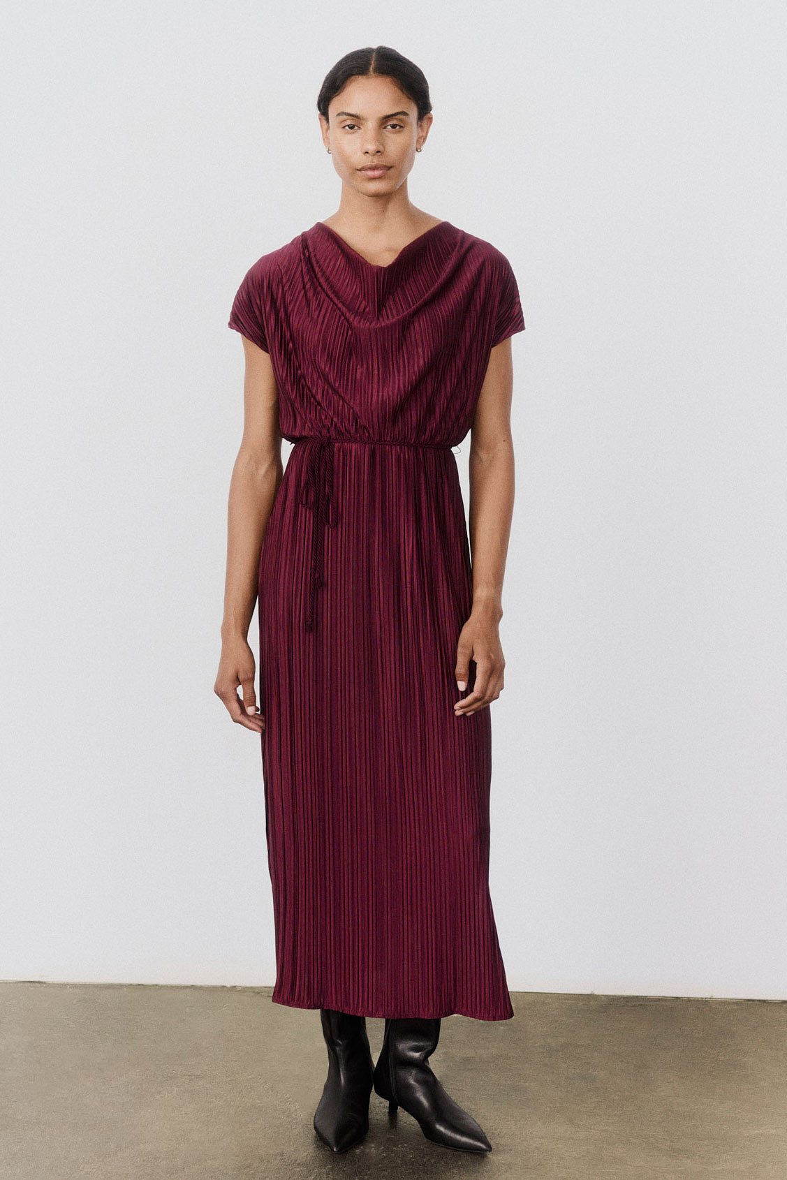 Draped Pleated Maxi Dress | Deep Burgundy Ruti Draped Pleated Maxi Dress | Deep Burgundy Ruti