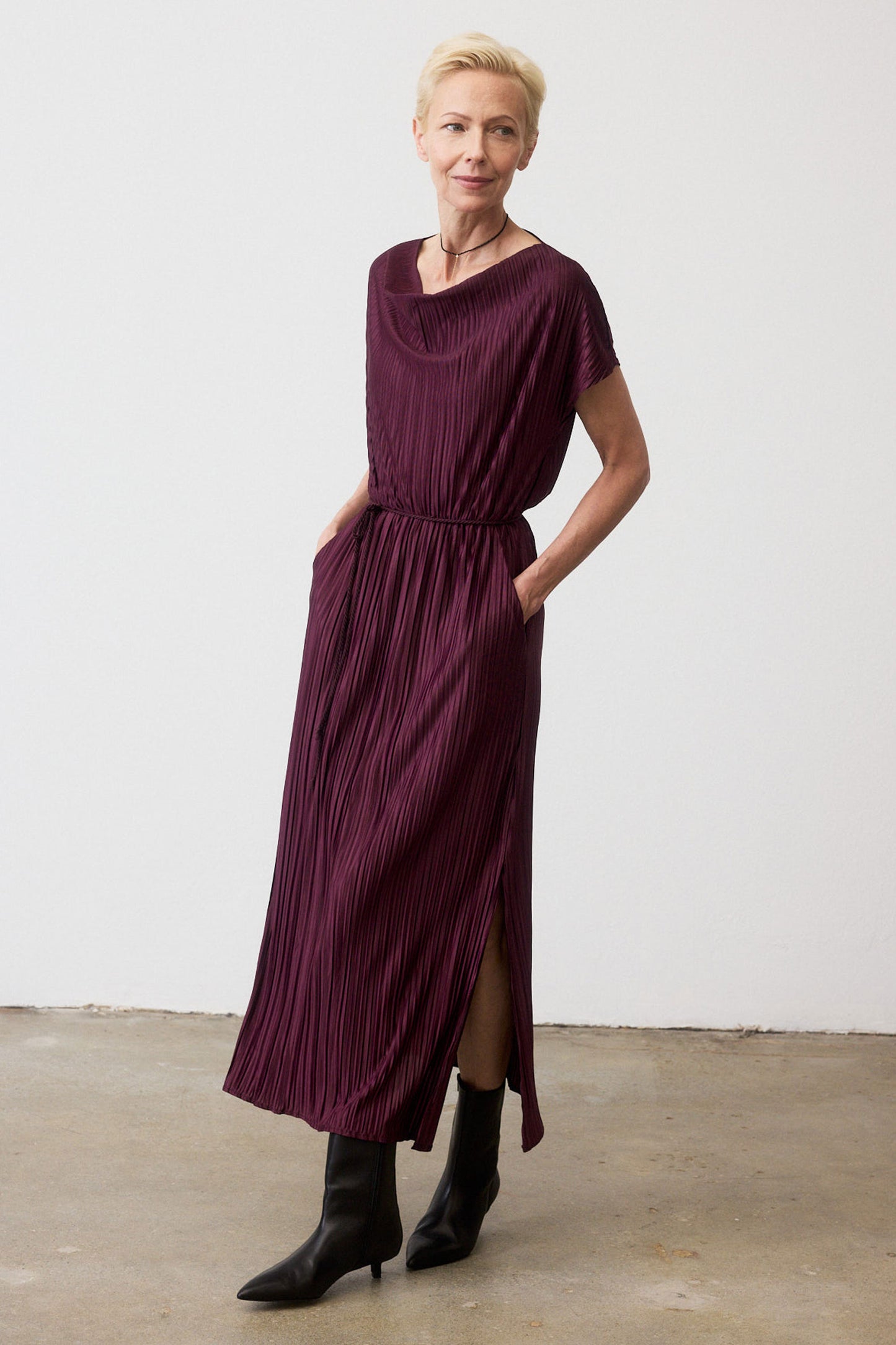 Draped Pleated Maxi Dress