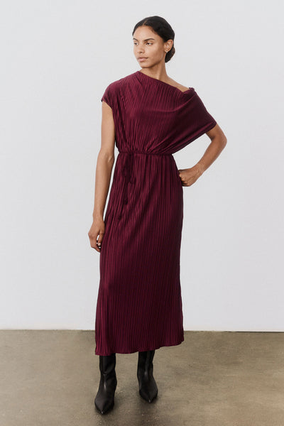 Draped Pleated Maxi Dress Deep Burgundy / XS