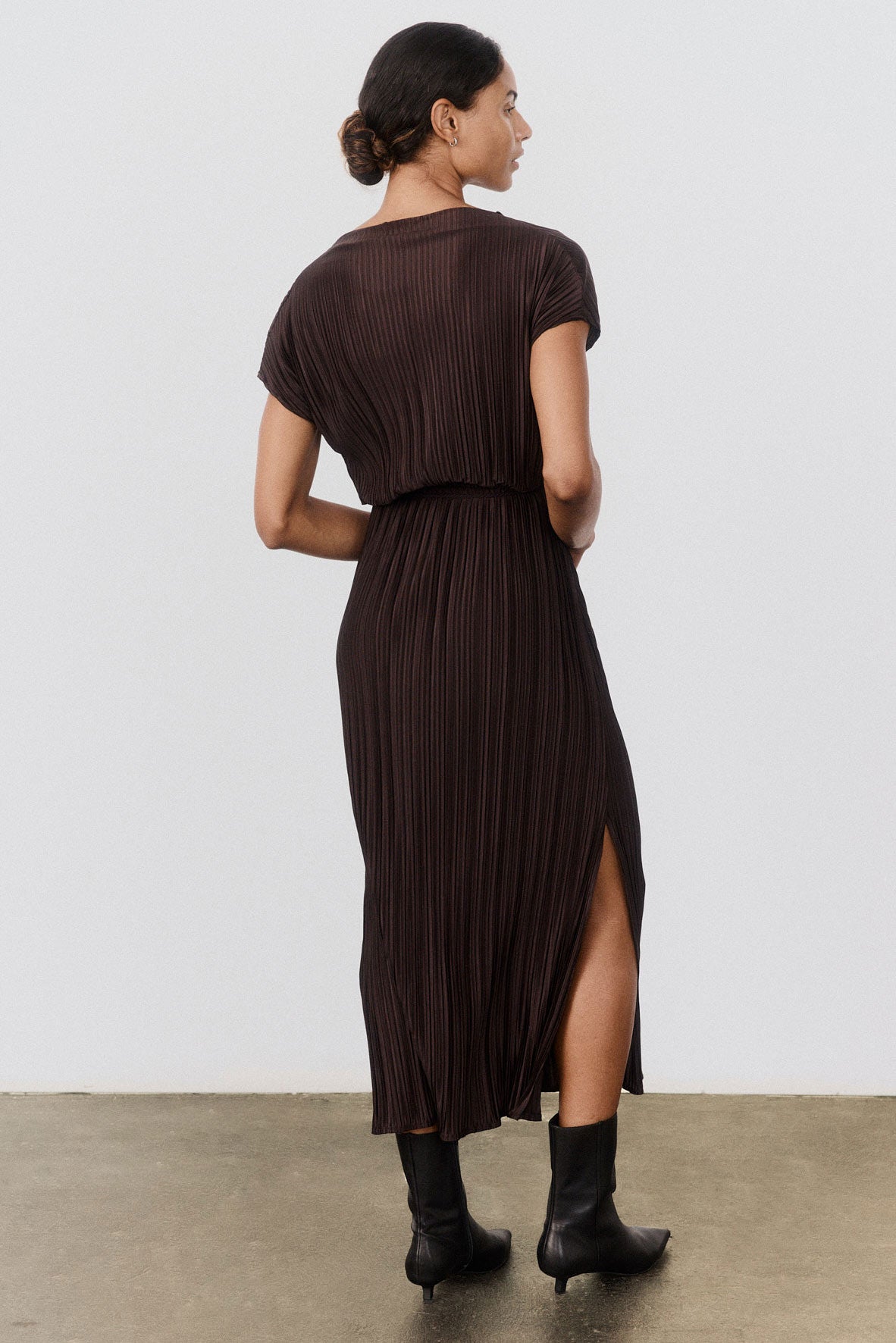 Draped Pleated Maxi Dress Cocoa / XS Draped Pleated Maxi Dress Cocoa / XS