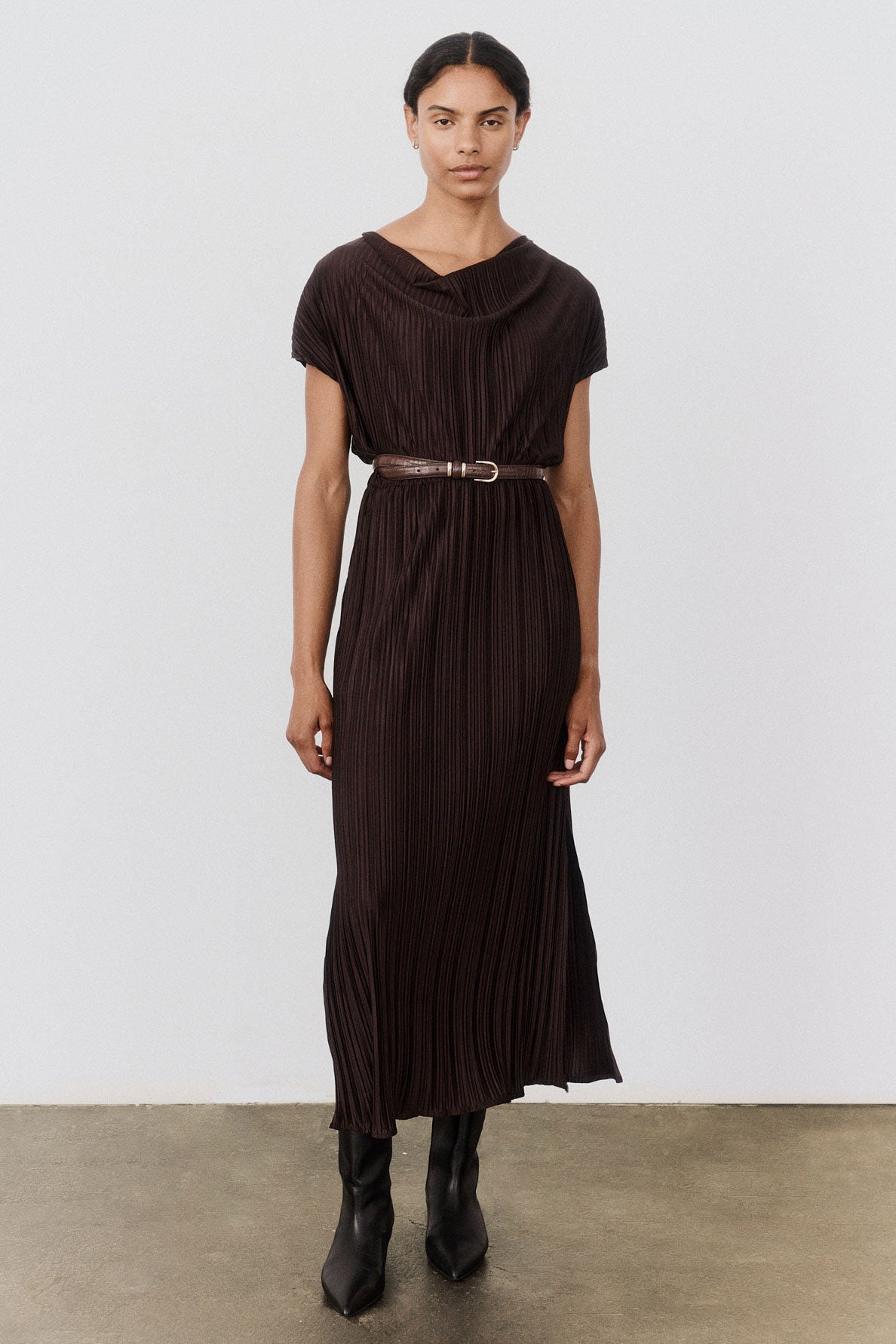 Draped Pleated Maxi Dress Cocoa / Xs Draped Pleated Maxi Dress Cocoa / Xs