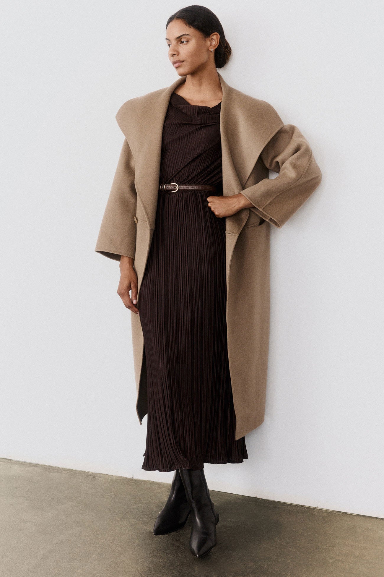 Draped Pleated Maxi Dress Cocoa / XS Draped Pleated Maxi Dress Cocoa / XS