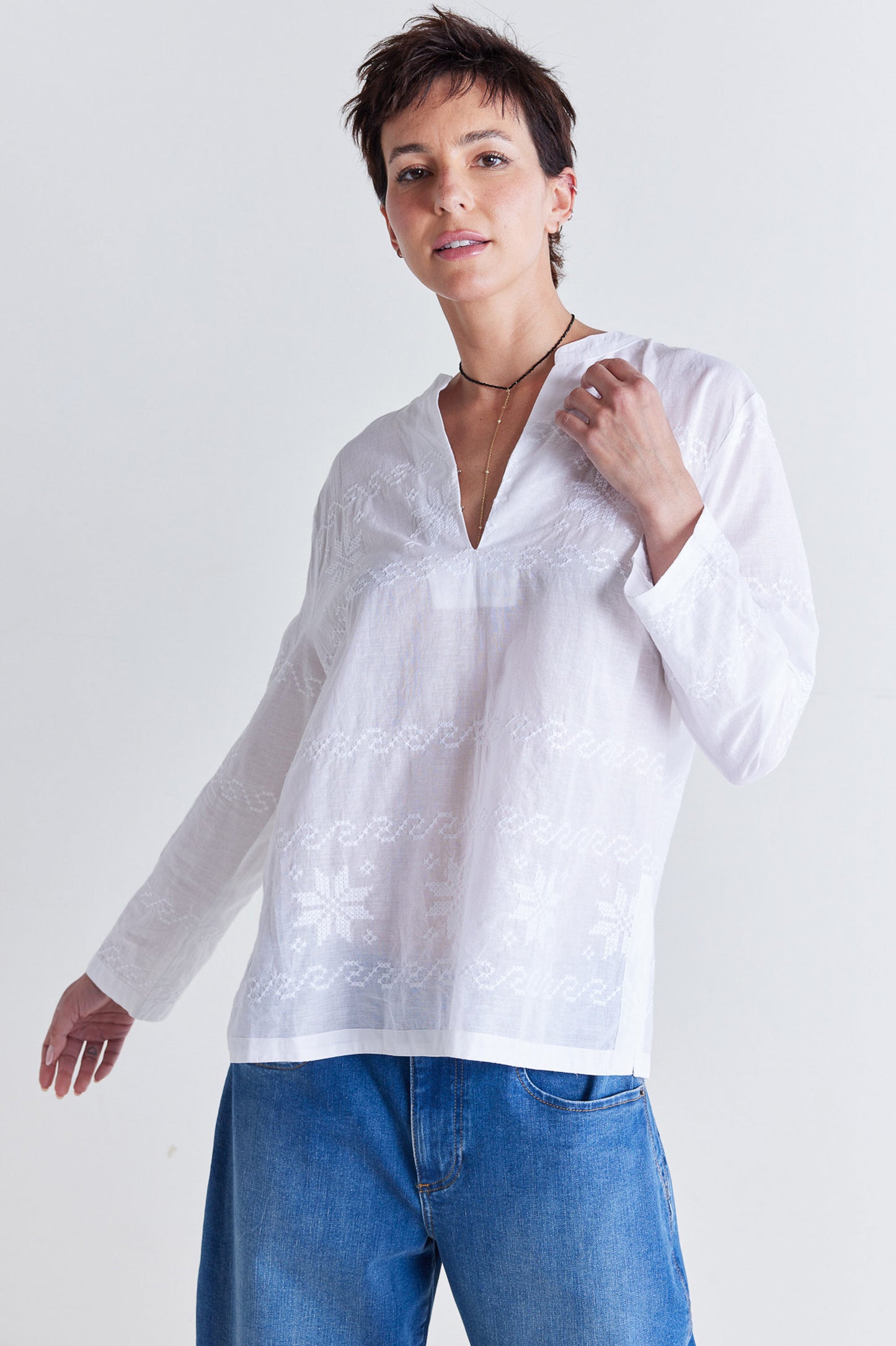 Embroidered Caftan Top