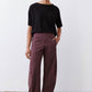Black crew-neck short-sleeve top with front plain finish