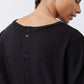 Black short-sleeve top back with four-button placket detail