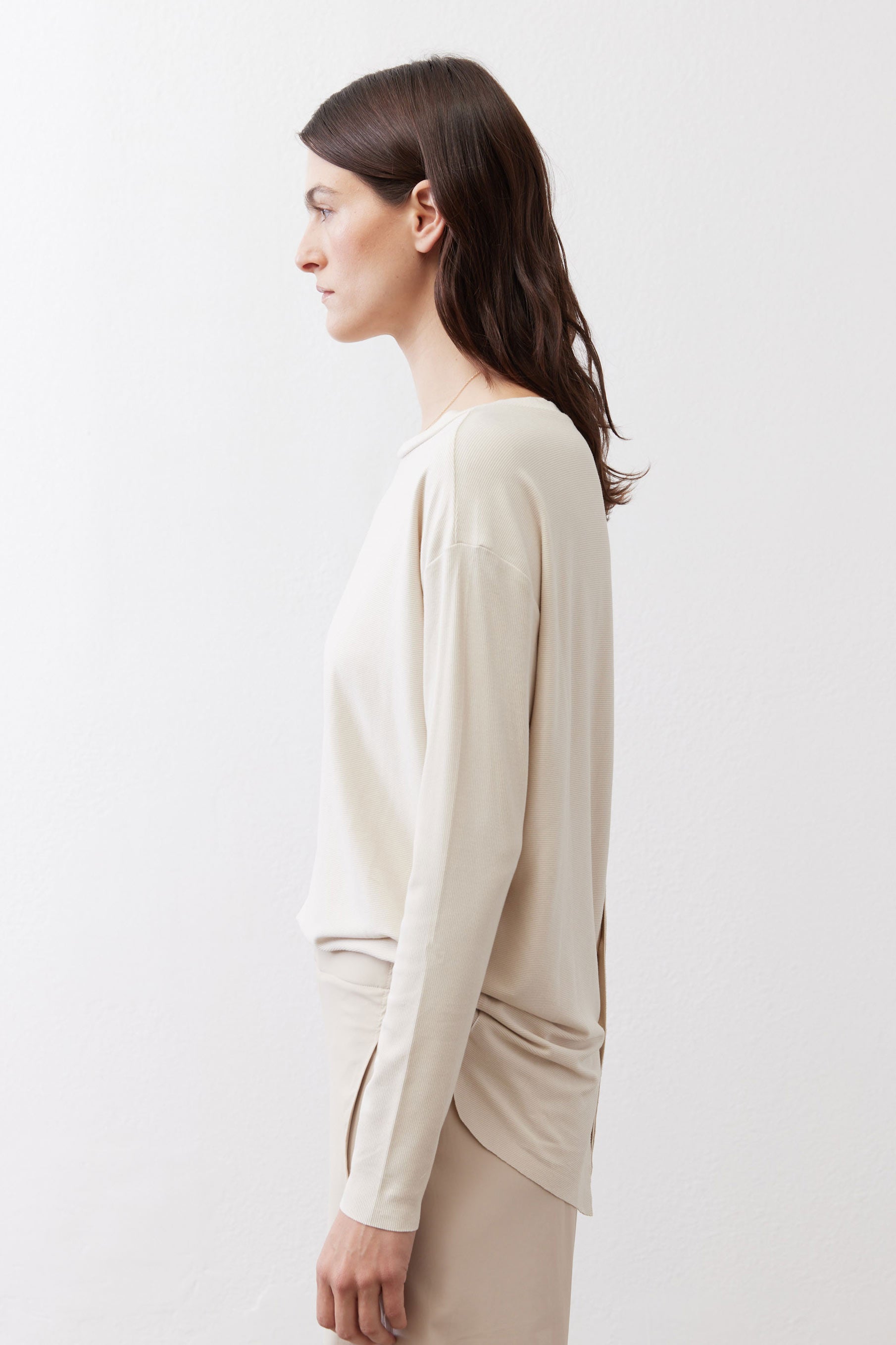 Cloud long-sleeve top with crew neck, side profile