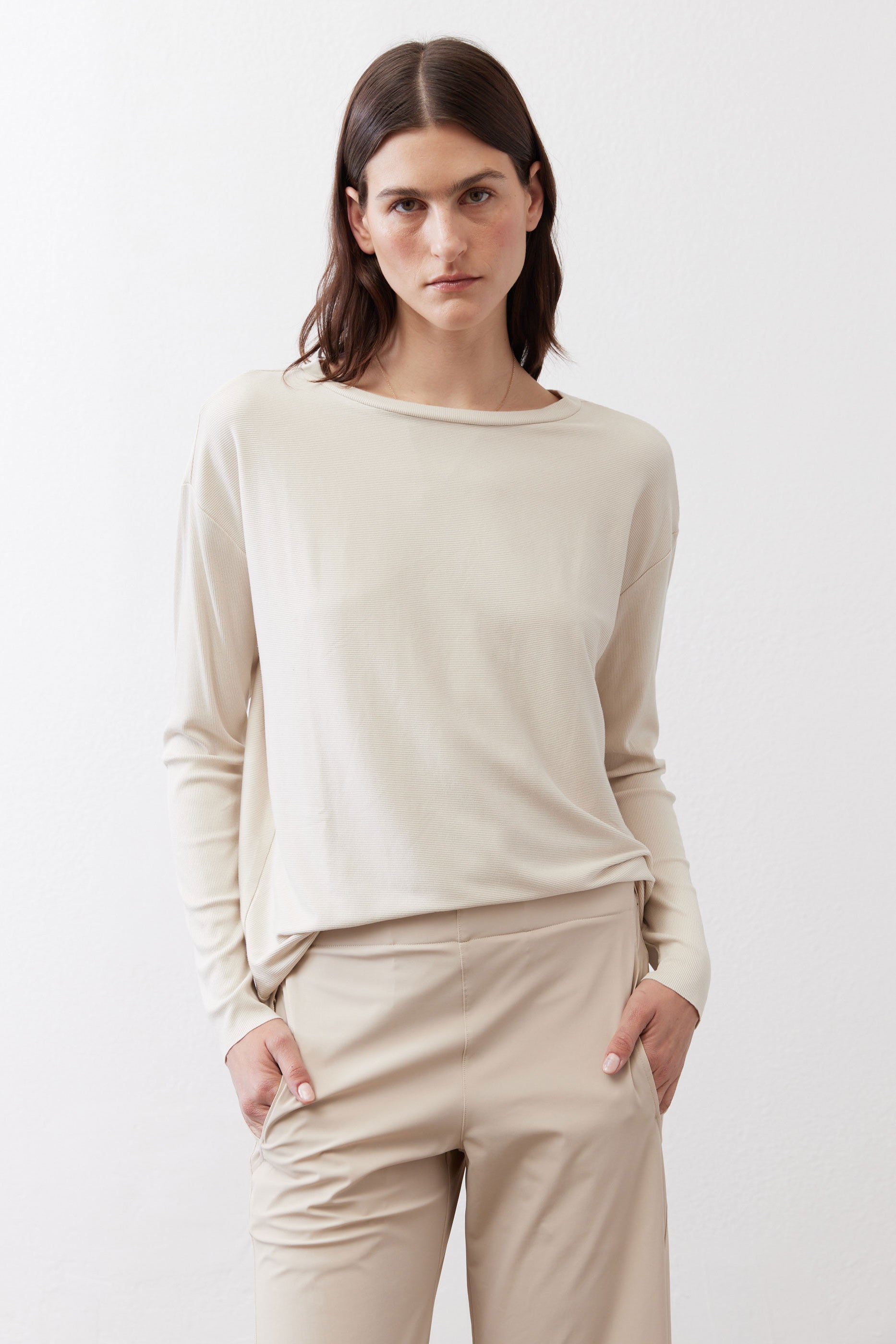 Cloud long-sleeve top with crew neck, front view