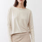 Cloud long-sleeve top with crew neck, gathered waist tie at front