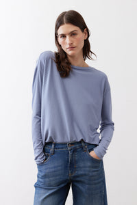 Light blue long-sleeve crewneck top