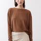 Deep brown crew-neck long-sleeve top with relaxed fit, front view