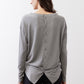 Gray melange button-back long-sleeve top with knotted hem, back view