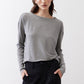 Gray melange long-sleeve crewneck top with relaxed fit, front view