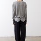 Gray melange button-back long-sleeve top with knotted back hem, back view