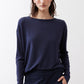 Deep navy long-sleeve top with round neckline and relaxed fit