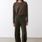 Essential button-back top, long sleeve, round neck in dark olive