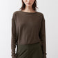 Essential button-back top, long sleeve, round neckline in dark olive