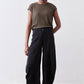 Black wide-leg pants with elastic waistband, ankle-length hem, and relaxed fit