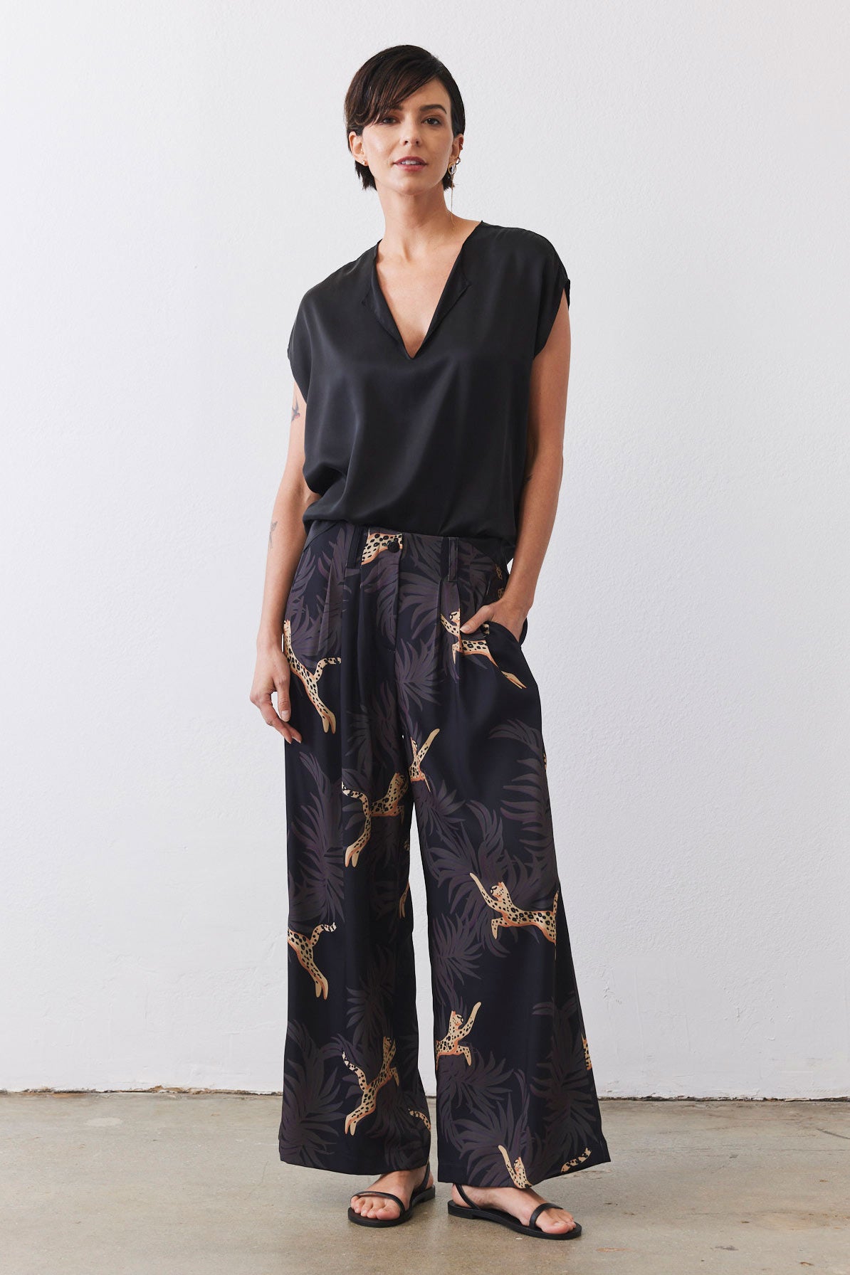 Front Pleat Wide Leg Trousers