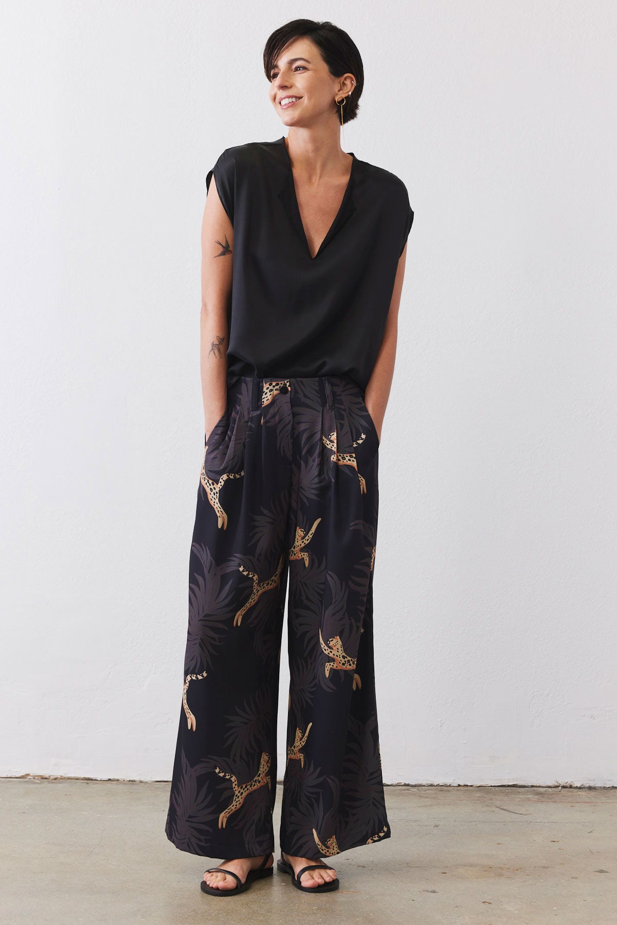 Front Pleat Wide Leg Trousers