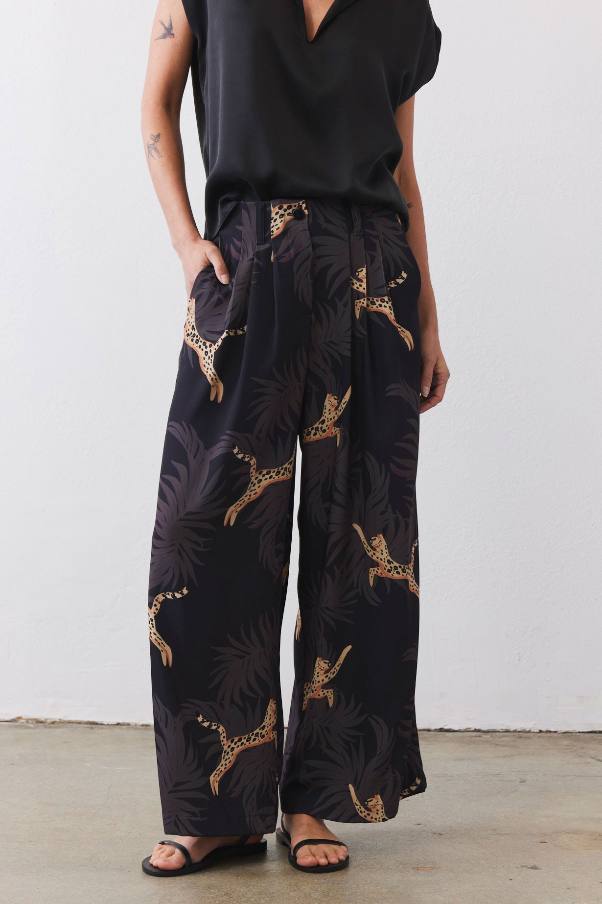 Front Pleat Wide Leg Trousers