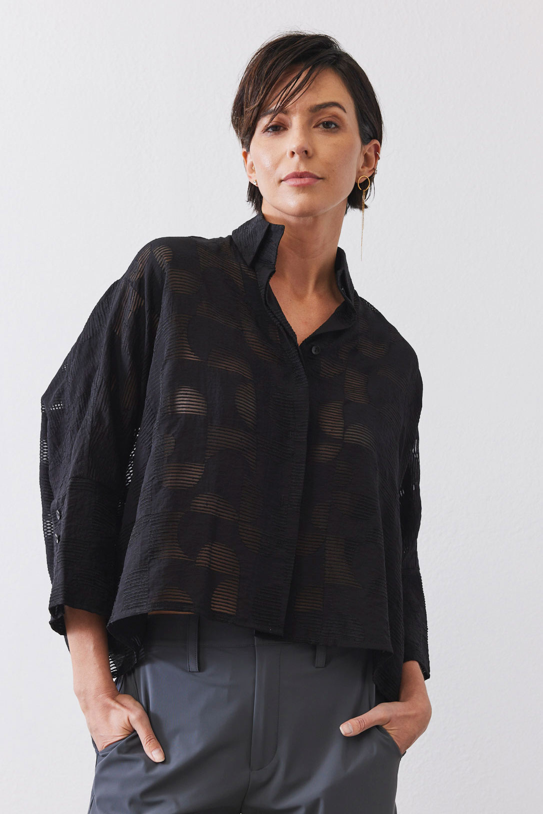 Oversized Geo Sheer Cropped Blouse