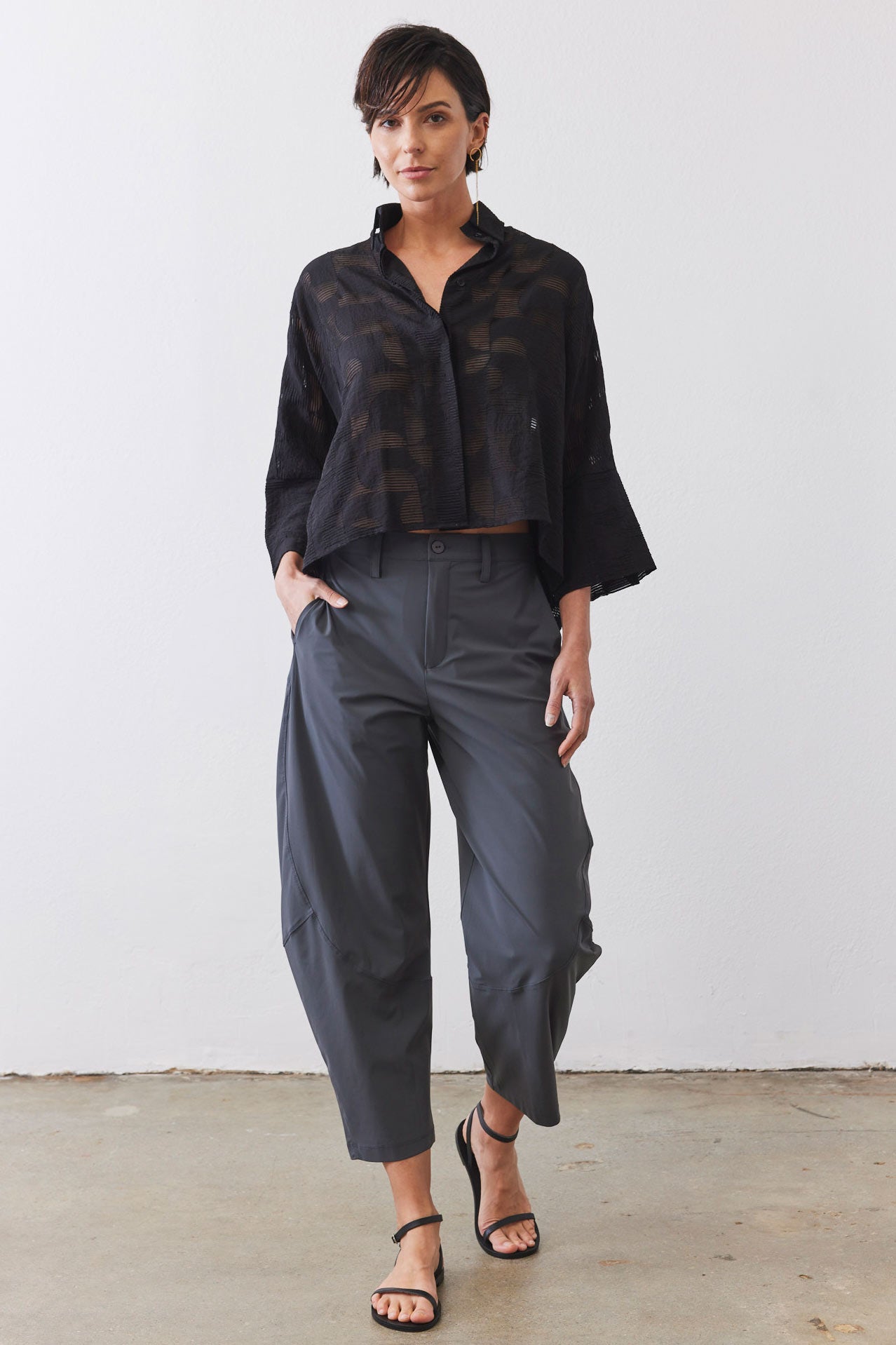 Oversized Geo Sheer Cropped Blouse