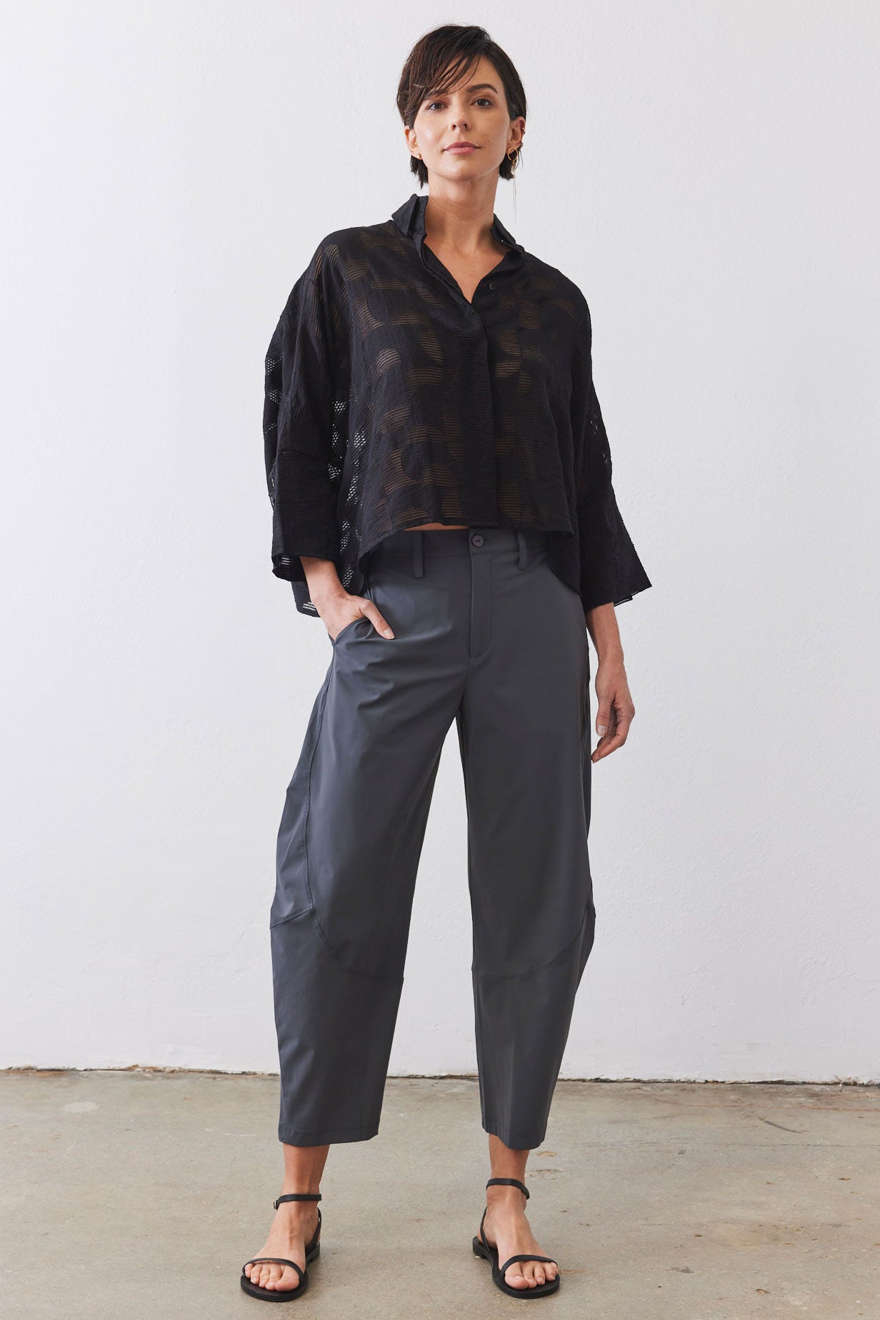 Oversized Geo Sheer Cropped Blouse