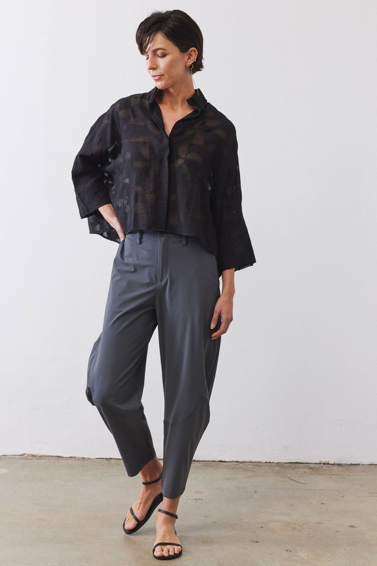 Oversized Geo Sheer Cropped Blouse