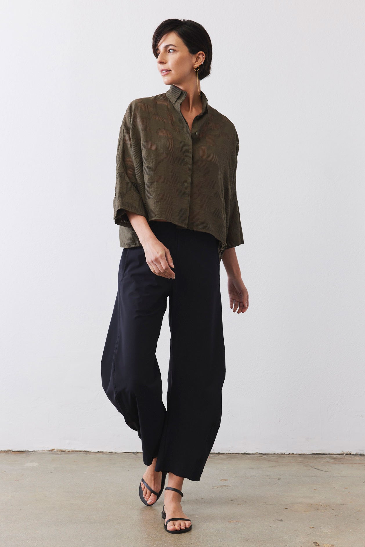 Oversized Geo Sheer Cropped Blouse