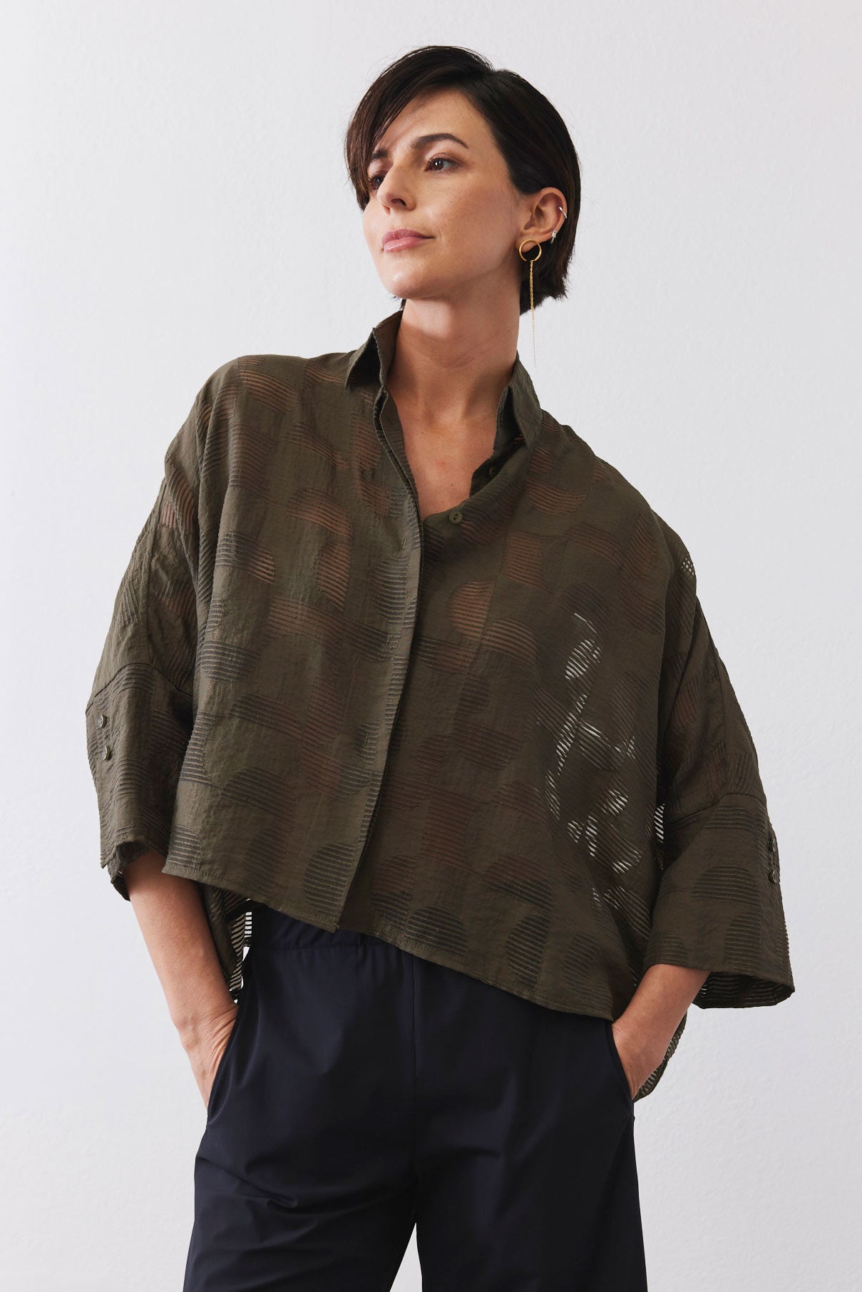 Oversized Geo Sheer Cropped Blouse