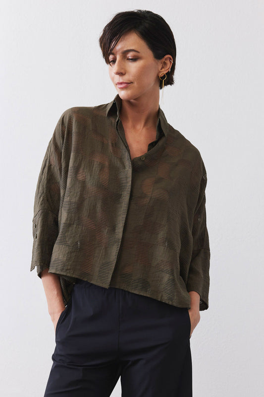 Oversized Geo Sheer Cropped Blouse