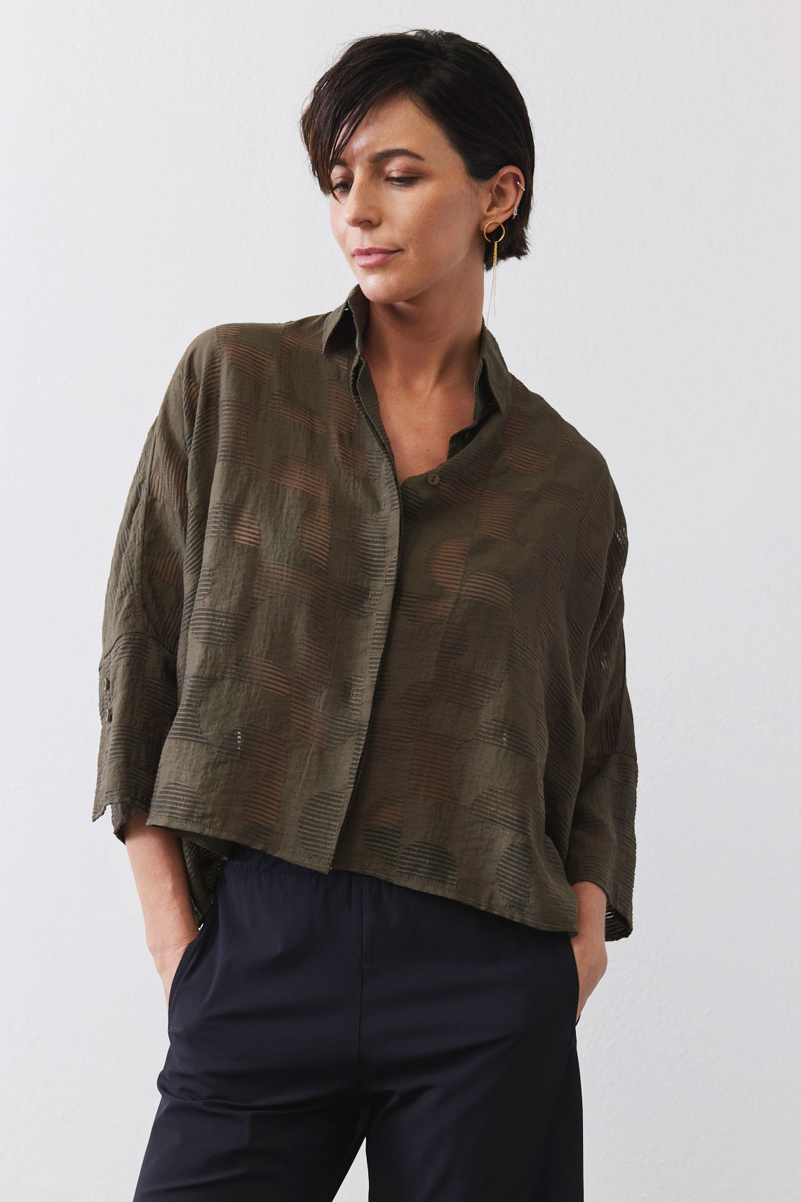 Oversized Geo Sheer Cropped Blouse