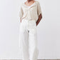 Half Button Elbow Sleeve Top
