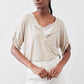 Half Button Elbow Sleeve Top
