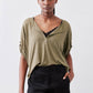 Half Button Elbow Sleeve Top