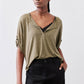 Half Button Elbow Sleeve Top