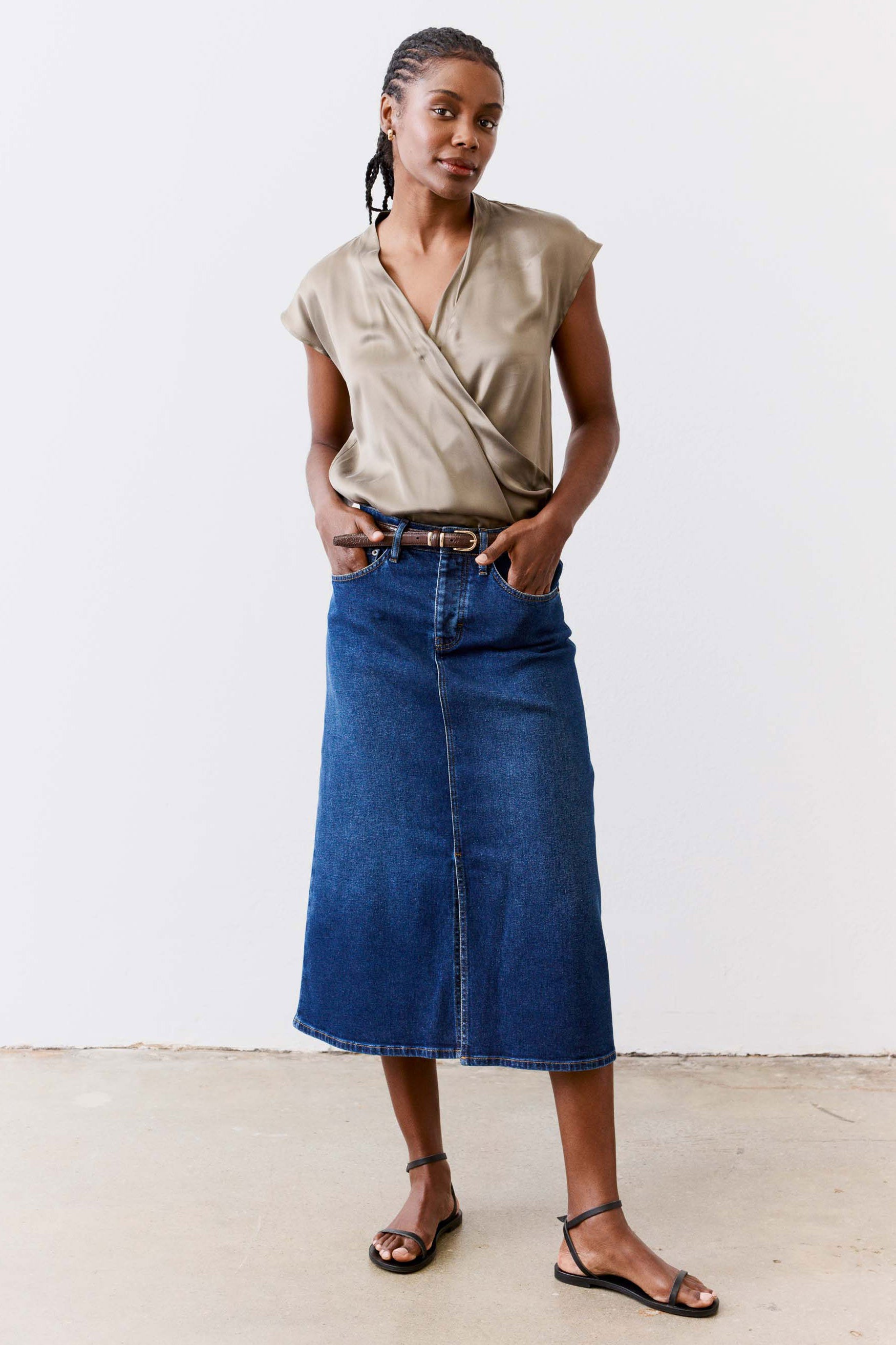 The Iconic Denim Midi Skirt | Palm Medium Wash – Ruti