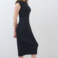 Black short-sleeve jersey dress, back and side view, midi length