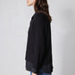 Black knit pullover sweater shirt with collar and curved side hem