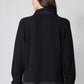Black knit pullover sweater shirt, back view with ribbed cuffs and hem band
