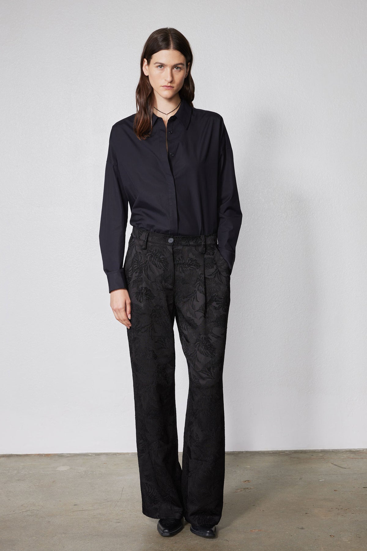 Wide Leg Pleat Jacquard Pants