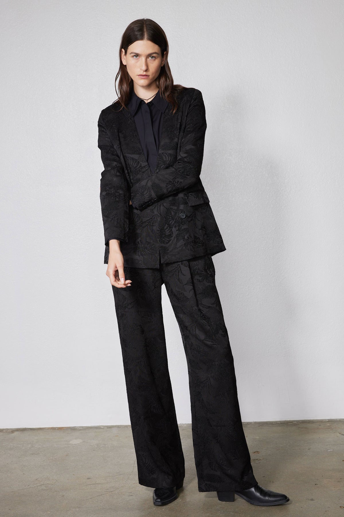 Wide Leg Pleat Jacquard Pants