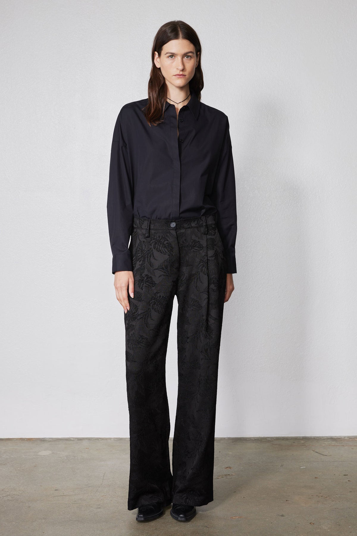 Wide Leg Pleat Jacquard Pants