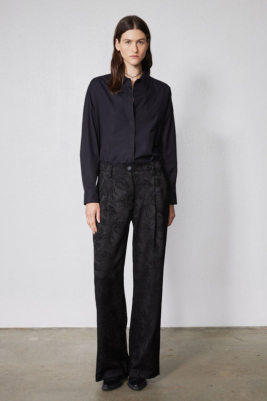 Wide Leg Pleat Jacquard Pants